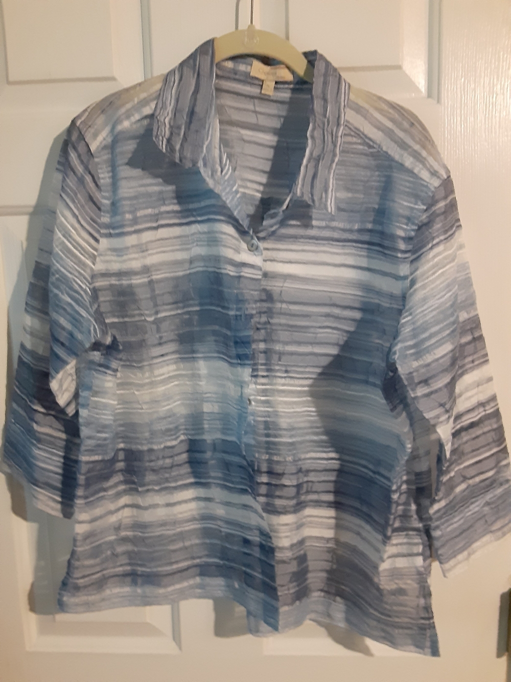 Choices Blue and White Striped Button-Front Blouse